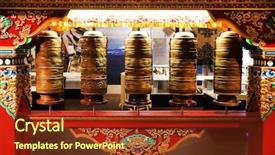  Presentation with spinning - Audience pleasing slide deck consisting of india culture - spinning tibetan mantra backdrop and a tawny brown colored foreground