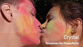  Presentation with couple kiss - Slide deck enhanced with india custom - kiss portrait of happy couple background and a  colored foreground