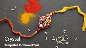  Presentation with rice grains - Colorful slide set enhanced with india custom - raksha bandhan greeting colorful rakhi backdrop and a dark gray colored foreground