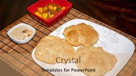  Presentation with india - Audience pleasing PPT theme consisting of india-dish-home-cooked-poori backdrop and a coral colored foreground