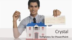  Presentation with real estate - PPT theme consisting of business people working with laptop computer in office background and a soft green colored foreground