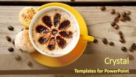  Presentation with old books on a wooden - Theme having india food - cup of coffee and macaroons background and a tawny brown colored foreground