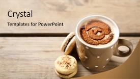  Presentation with old wooden table food - PPT theme featuring india food - cup of coffee and macaroons background and a lemonade colored foreground