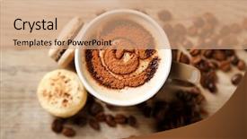  Presentation with coffee cup - Theme with india food - cup of coffee and macaroons background and a coral colored foreground