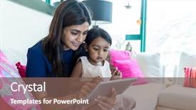  Presentation with play - Presentation theme enhanced with indian baby - litlle girl play tablet pc background and a violet colored foreground