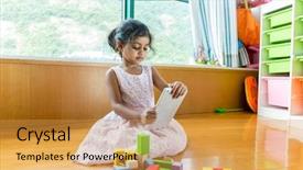  Presentation with baby toy - Colorful presentation theme enhanced with indian baby - little girl play tablet pc backdrop and a yellow colored foreground