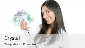  Presentation with euro - Amazing presentation design having indian banks - beautiful success businesswoman holding euro backdrop and a light gray colored foreground