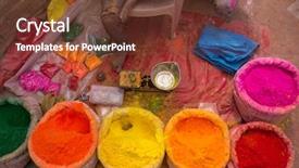  Presentation with dyes - Slide deck having indian bazaar - colorful piles of powdered dyes background and a tawny brown colored foreground