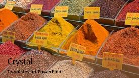  Presentation with traditional vietnamese soup pho - Theme enhanced with indian bazaar - colorful spices on the traditional background and a coral colored foreground