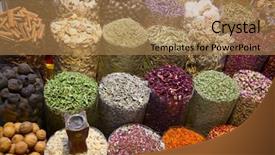  Presentation with indian bazaar - Slide set having indian bazaar - colorful spices on the traditional background and a coral colored foreground