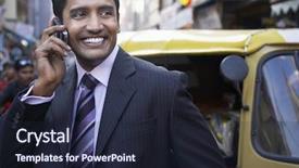  Presentation with city street - Theme with indian bazaar - happy young businessman using cell background and a wine colored foreground