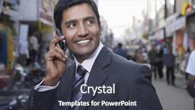  Presentation with city street - Slides having indian bazaar - happy young businessman using cell background and a tawny brown colored foreground