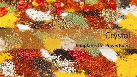  Presentation with frame of healthy spicy food - Presentation design consisting of indian bazaar - variety of spices - food background and a gold colored foreground