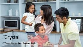 Presentation with breakfast biscuits - Cool new slide deck with indian breakfast - happy family in the kitchen backdrop and a light blue colored foreground