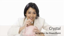  Presentation with budget - Presentation theme consisting of indian budget - businesswoman inserting a coin background and a lemonade colored foreground