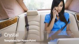  Presentation with car business - Slide set consisting of indian business woman using laptop while communicating on mobile phone in car background and a gray colored foreground