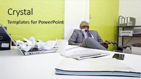  Presentation with ukulele - Slides enhanced with indian businessman asleep at his desk clutching ukulele background and a blonde colored foreground