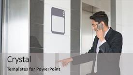  Presentation with elevator - Amazing slide set having indian businessman pressing on elevator backdrop and a light gray colored foreground