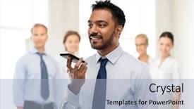  Presentation with business communication - Amazing presentation theme having indian businessman using voice command backdrop and a light blue colored foreground