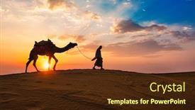  Presentation with camel caravan - Audience pleasing presentation design consisting of indian-cameleer-camel-driver-bedouin backdrop and a tawny brown colored foreground