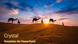  Presentation with camel caravan - PPT theme having indian-cameleers-camel-driver-bedouin background and a tawny brown colored foreground