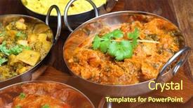  Presentation with indian restaurant - Slide set with indian chicken saag massala curry background and a tawny brown colored foreground