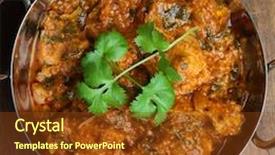  Presentation with indian restaurant - PPT theme consisting of indian chicken saag massala curry background and a tawny brown colored foreground