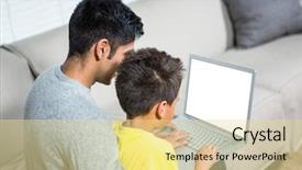  Presentation with father and son - PPT layouts featuring indian children - father and son using laptop background and a blonde colored foreground