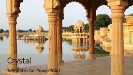  Presentation with india - Colorful theme enhanced with indian cities - gadisagar lake jaisalmer india backdrop and a coral colored foreground