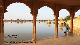  Presentation with india - Presentation design consisting of indian cities - gadisagar lake jaisalmer india background and a coral colored foreground