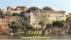  Presentation with udaipur - Presentation theme featuring indian cities - palace and lake in udaipur background and a tawny brown colored foreground