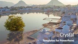  Presentation with rajasthan - Colorful PPT layouts enhanced with indian cities - sacred lake in pushkar rajasthan backdrop and a gray colored foreground