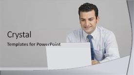  Presentation with laptop - Beautiful presentation design featuring indian clothing - businessman using a laptop backdrop and a light gray colored foreground
