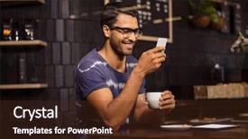  Presentation with coffee shop - Colorful slide set enhanced with indian clothing - man using his smartphone backdrop and a tawny brown colored foreground