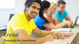  Presentation with college - Slide set enhanced with indian college student in lecture background and a yellow colored foreground