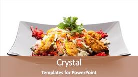  Presentation with chicken curry - Amazing PPT theme having indian cuisine - chicken korma salad backdrop and a coral colored foreground