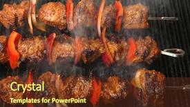  Presentation with cooking - Audience pleasing PPT layouts consisting of indian cuisine - lamb kebabs cooking on griddle backdrop and a tawny brown colored foreground