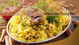  Presentation with chicken - Slide deck consisting of rice bowl star - chicken biryani with spices background and a coral colored foreground