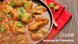  Presentation with chicken curry - Amazing slide deck having tasty chicken curry in pan and spices on wooden background backdrop and a red colored foreground