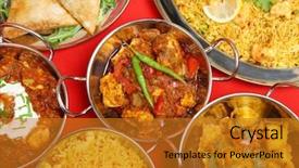  Presentation with indian restaurant - Colorful theme enhanced with indian curry banquet meal backdrop and a gold colored foreground