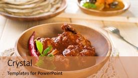  Presentation with chicken curry - Slide set with indian curry chicken popular indian dish on dining table background and a coral colored foreground