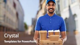  Presentation with food service - Beautiful PPT theme featuring indian delivery man with food backdrop and a coral colored foreground