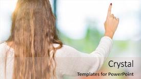  Presentation with finger - Colorful presentation design enhanced with indian election - young beautiful woman wearing white backdrop and a  colored foreground