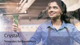  Presentation with indian - Theme consisting of indian employee cleaning windows background and a teal colored foreground