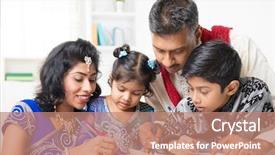  Presentation with children painting - Colorful presentation design enhanced with indian family drawing and painting backdrop and a coral colored foreground