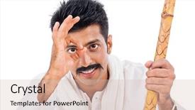  Presentation with staff - Presentation featuring indian farmer - portrait of a man holding background and a soft green colored foreground