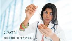  Presentation with scientific - Theme enhanced with indian female scientific researcher holding background and a sky blue colored foreground