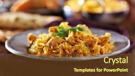  Presentation with indian restaurant - Slides with indian food - chicken biryana background and a  colored foreground
