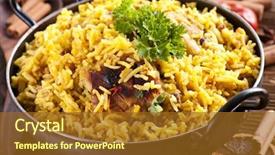  Presentation with food chicken - Beautiful theme featuring indian food - chicken biryani in small wok backdrop and a tawny brown colored foreground