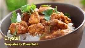  Presentation with indian food chicken curry - Audience pleasing PPT theme consisting of indian food - chicken curry with rice backdrop and a tawny brown colored foreground